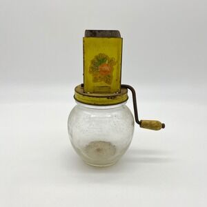 Vintage‎ Food Grinder Jar Attachment Yellow Rose Kitchen Gadget Crank Handle